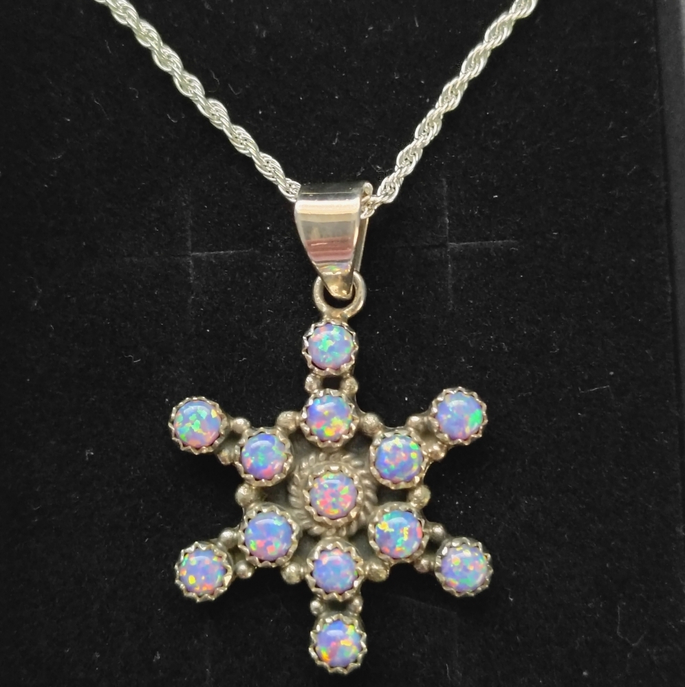 Genuine Opal/Sterling Silver Snowflake Necklace